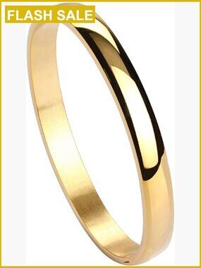Stainless Steel Oval Bangle Bracelet 6.7 Inch Cuff Polished Finish